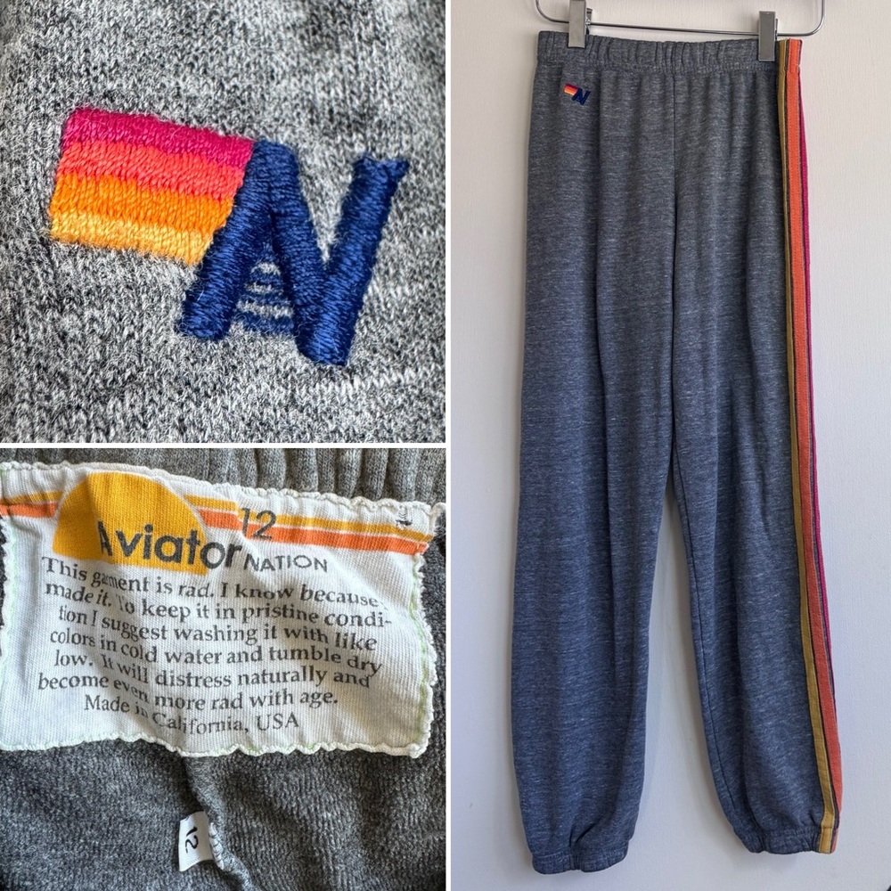 Aviator Nation KID'S 5 STRIPE SWEATPANTS - HEATHER GREY